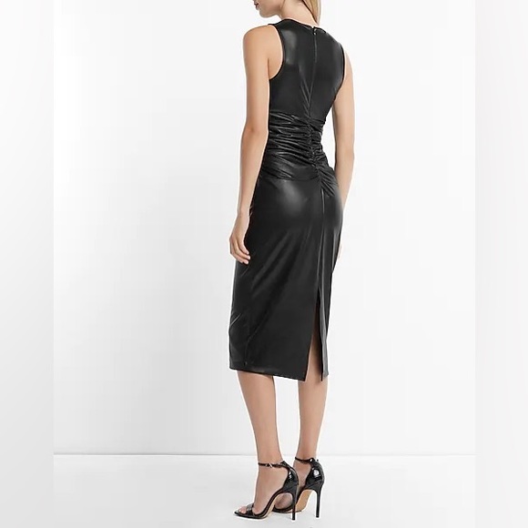 NWT Body Contour Faux Leather Twist Front Midi Dress With Built-In Shapewear - Picture 4 of 5